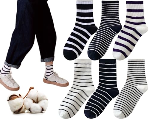 CHUNFO Womens Classic Striped Ankle Socks, Soft Comfortable Stylish,Everyday Wear Size5-8.5 - Main Image