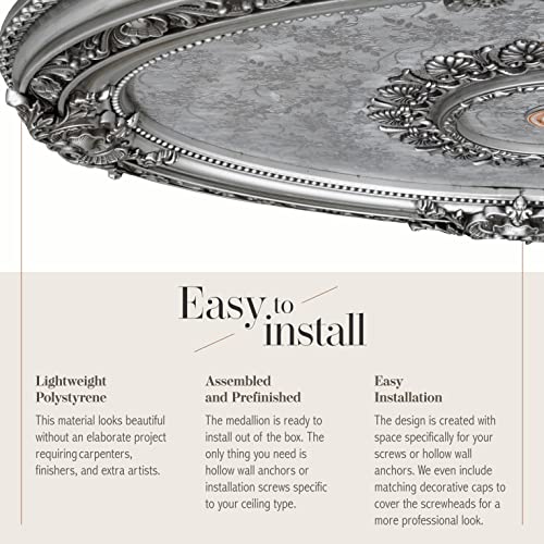 Image of Petite Oval Round Chandelier Ceiling Medallion or Fan Medallion, 43 Inches, Silver
