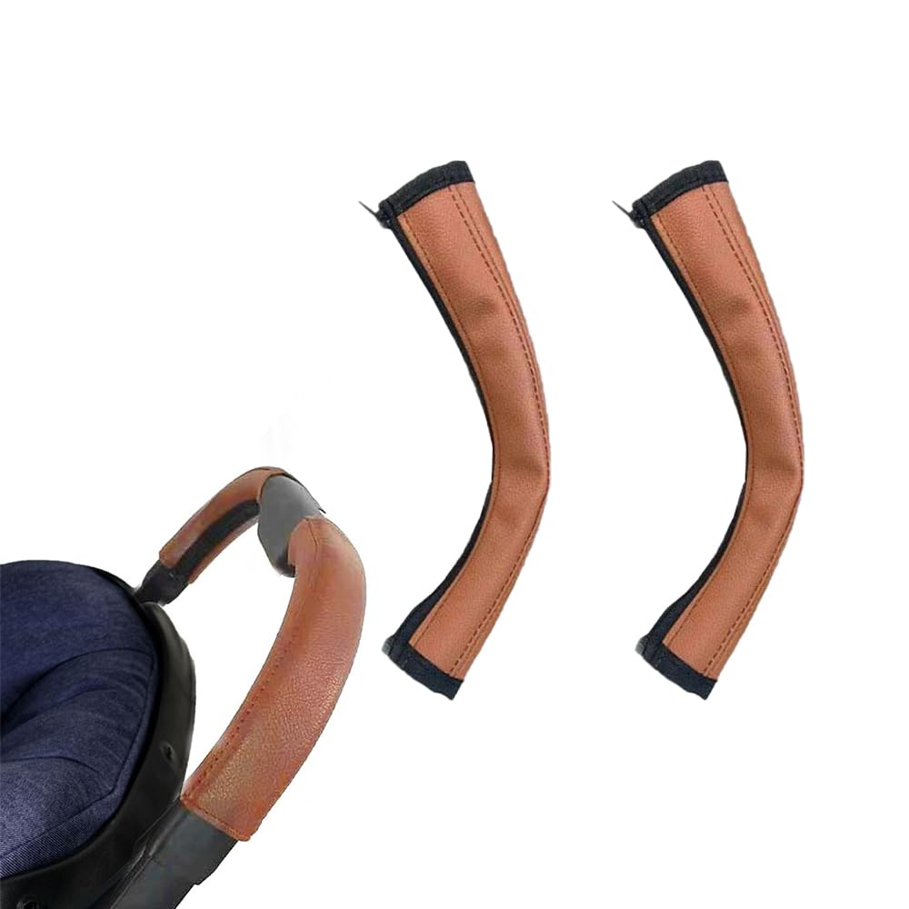 2pcs cubierta barra cochecito bebé, protectores para manillar de cochecito,asa extraíble con cremallera de piel sintética,Para Mayoría Cochecitos Marrón