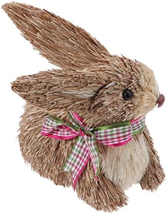 BESPORTBLE Woven Baskets Easter Straw Rabbit Figurine Hand Woven Straw Bunny Statue Easter Animal Figurine Spring Easter Rabbit Garden Home Table Decoration Desk Topper