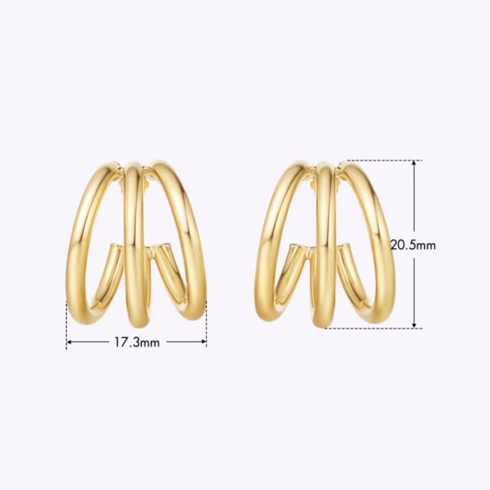 KnSam Kolczyki damskie Creole Hoop Gold Au750 18-karatowe prawdziwe kolczyki, kolczyki damskie w stylu vintage, 3 pierścionki, kolczyki damskie, 18-karatowe żółte złoto