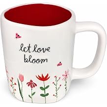 Rae Dunn Valentines Day Coffee Mug, White - Let Love Bloom - Ladybug Floral