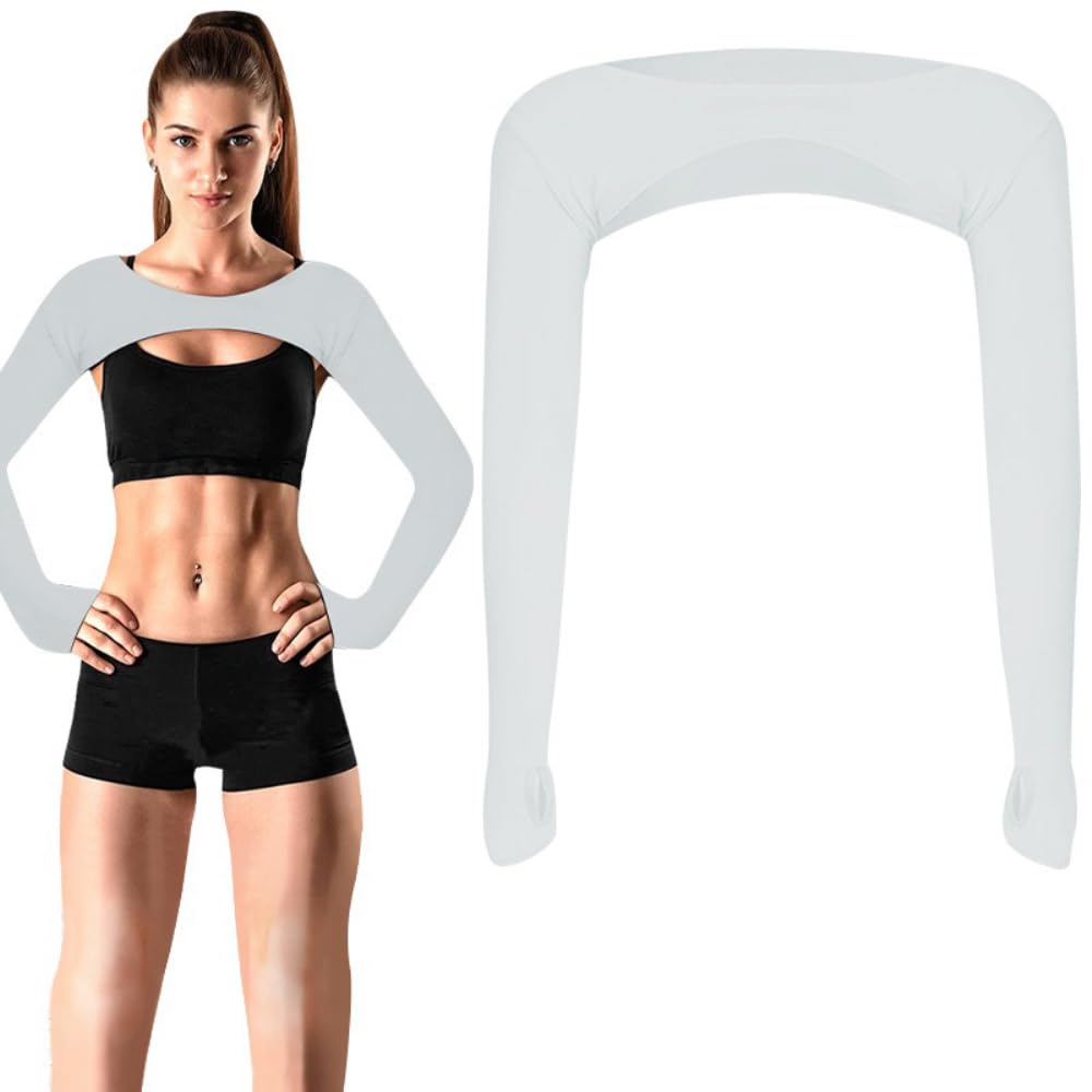 Wambere 1 Stück UV-Schutz Bolero Damen,Eisseide Armmanschette Sonnenschutz Arm Sleeve,Damen Sonnenschutz Armmanschettes,Elastizität Arm Sleeve Kühlender Schal für Sport Drinnen und Draußen,Weiß