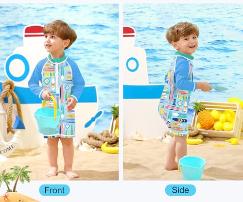 Image of BesserBay Baby Boy Swimsuit UPF 50+ Zip Front Long Sleeve Snaps Bottom One Piece Rash Guard 0-36 Months