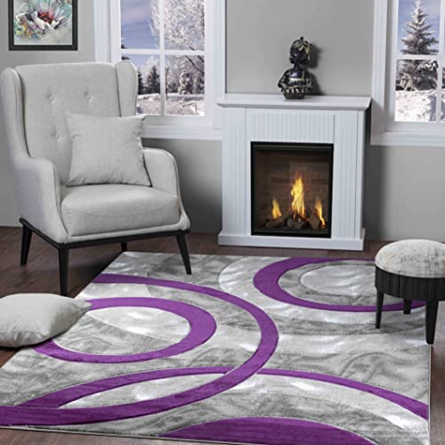 GLORY RUGS Area Rug Modern 8x10 Purple Circles Geometry Soft Hand Carved Contemporary Floor Carpet Fluffy Texture for Indoor Living Dining Room and Bedroom Area