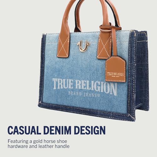 Image of True Religion Women's Tote Bag, Medium Travel Purse Handbag with Adjustable Shoulder Strap and Horseshoe Logo