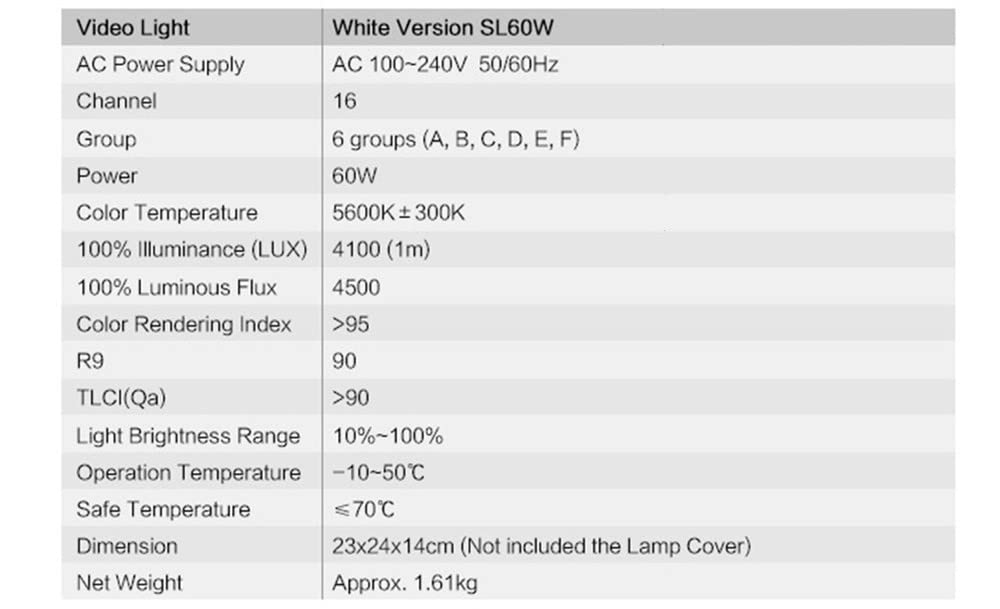Godox SL-60W 5600K 60W High Power LED lampa wideo bezprzewodowy pilot zdalnego sterowania z uchwytem Bowens do studia fotograficznego fotografii wideo nagrywanie, wersja biała