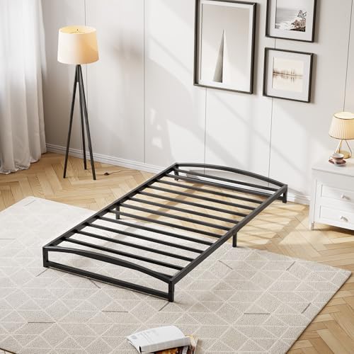 GarveeHome Bed Frame, 10 in Twin Size Metal Platform Bed Frame with Arch Design, Heavy Duty Bed Frame, Strong Bearing Capacity, No Box Spring Needed, White, Black Twin 10 Inch Black