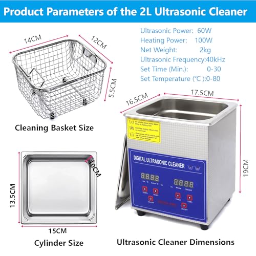 2L Ultraschallreinigungsgerät,Brillenreinigungsgerät,40KHz Ultraschallreiniger mit Heizung...