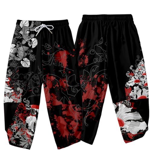 Image of DOSLAVIDA Men's Japanese Kimono Jacket Set Stylish Open Front Coat With Shorts Chinese Style Printed Cardigan Suit