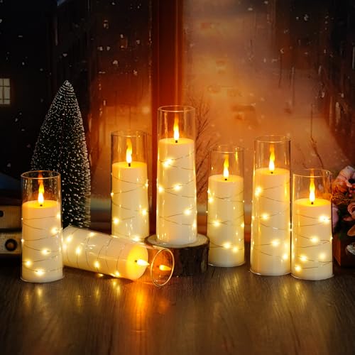 Image of Flameless LED Candles with Timer 24 Pc Flickering Flameless Candles for Romantic Ambiance and Home Decoration Stable Acrylic Shell,with Embedded Star String,Battery Operated Candles(White)
