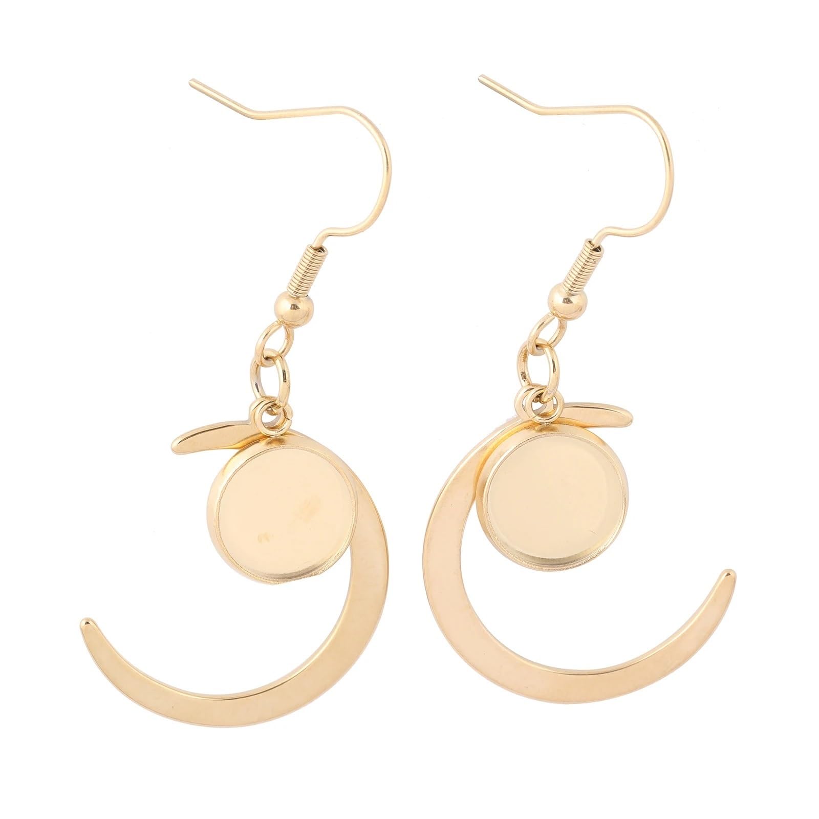 zyrqon 18pcs Moon Charm Earring Blanks Stainless Steel Gold Plated Fit 10mm Cabochon Trays