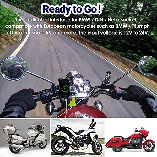 USB C 30W PD3.0 Fast Charger Din to USB, Hella Plug USB Adapter, 18W QC3.0 Power Outlet, Aluminum Voltmeter for 12V-24V Ducati Triumph BMW Motorcycle and More European Style Motorcycles - Image 3