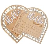 Toyvian Letrero de Madera para Anuncio de Nacimiento de Recién Nacido Nombre Personalizado, 2 Piezas, Cartel Decorativo Hola Mundo para Ñiño, Accesorio para Fotografía y Decoración