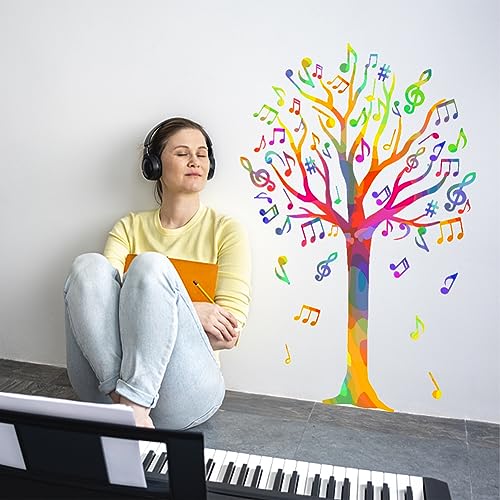 SUPERDANT Colorful Music Trees Wall Sticker DIY Art Vinyl Wall Decal Gradient Music Notes Wall Decoration for Garden Living Room - Image 3