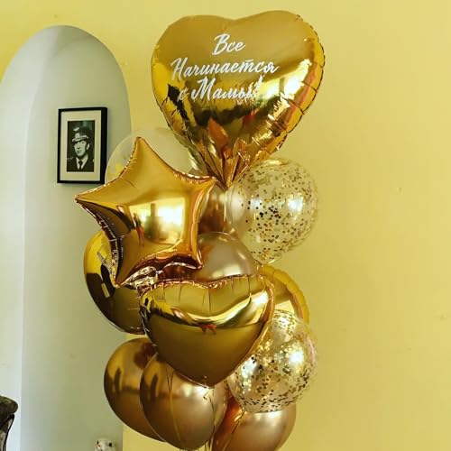 Image of Gold Heart Foil Balloons - 10PCS Heart Shaped Valentines Decorations, 18inch Love Balloons for Helium Wedding, Birthday, Anniversary