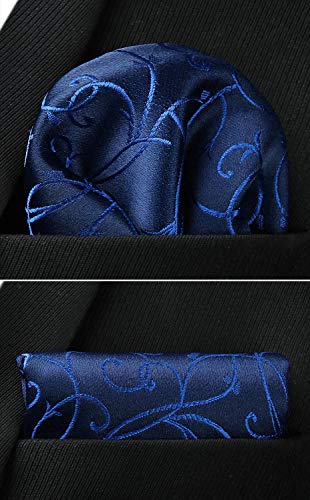 Image of HISDERN Men Floral Ties Woven Classic 3.4 inch Necktie Set Formal Tie Pocket Square for Wedding with Handkerchief Gift Box