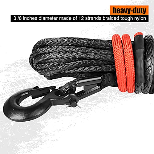 Alltoauto Winch Rope With Hook, 3/8" X 100'-25000Lbs Dyneema Synthetic Winch Rope Line Cable With Protective Sleeve For Truck 4Wd Off-Road Vehicle Winch Accessory #TOP3