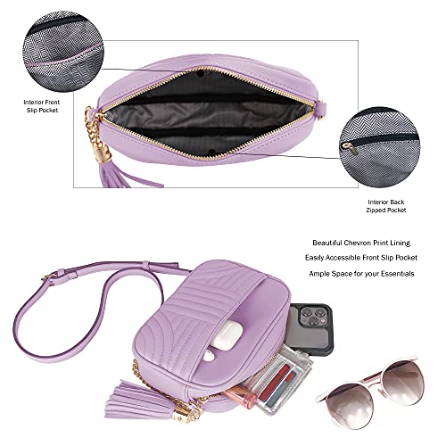 Image of EVVE Quilted Crossbody Bags for Women - Stylish Camera Bag with Tassel - Lightweight Medium Size Shoulder Purse
