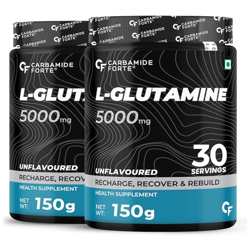 Image of Carbamide Forte L Glutamine Powder 5000mg | L Glutamine Supplement for Men | Post Workout Muscle Recovery Supplements for Men - Unflavoured - 30 SERVINGS - 150g (Pack of 2)