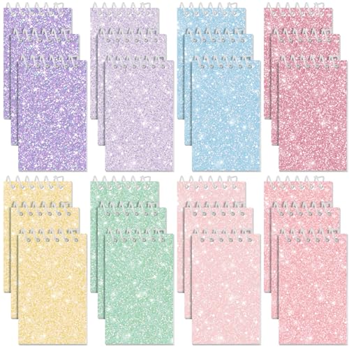 Image of Glenmal 24 Pcs Mini Notepads for Kids Party Favors Mini Tie Dye Note Pads Glitter Colorful Little Pocket Notepads for Girls Gift Classroom Rewards 20 Pages Each (Light Color)