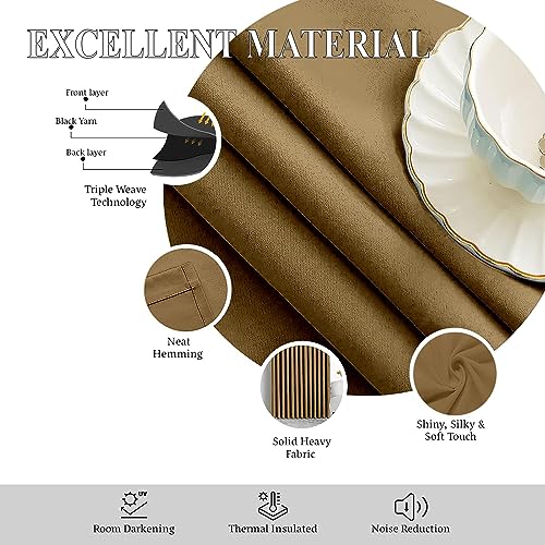 Image of Triple Pinch Pleated Blackout Curtains Thermal Insulated Room Darkening Curtains for Bedroom /Livingroom Pack of 2 Panels, Tiebacks, Hooks (Barley Corn)