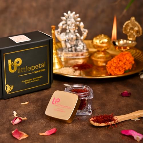 Image of Little Petal Brand Kashmiri Kesar Saffron Original 0.5gram - Premium A+++ Grade in Gift Box, 100% Pure, Handpicked for Flavor & Aroma, Ideal for Cooking & Sweets - Pack of 1(Pack of 1(0.5gram))