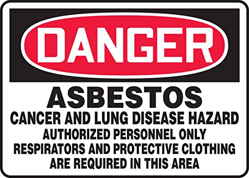 Panneau Danger Asbestos durable en vinyle adhésif Accuform 25,4x35,6 cm