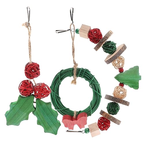 ifundom 3pcs Christmas Bird Chewing Fun Parrot Cage Hanging Multi Functional Parakeet Swing Balance Train for