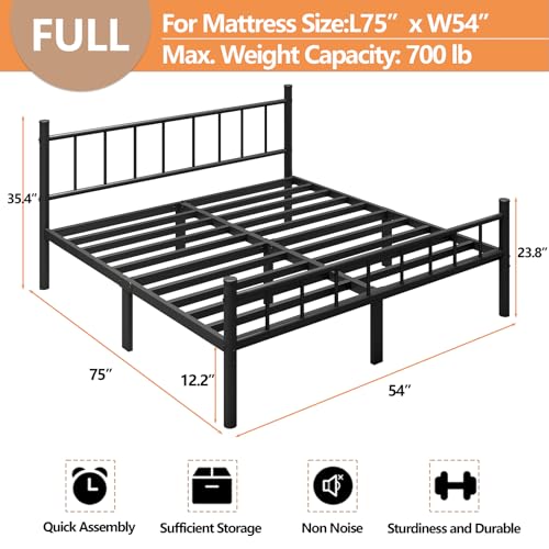 Image of zizin Full Metal Bed Frame with Headboard and Footboard Steel Slat Support | Full Size Platform Bedframe Mattress Foundation, No Boxing Spring Needed, Under Bed Storage Easy Assembly, Black