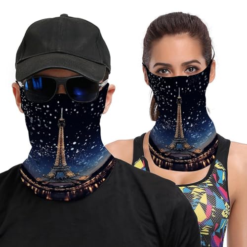 Neck Gaiter Night Paris Eiffel Face Mask for Travel Face Cover Scarf for Men Women Elastic Headbands Wind-proof Bandana for Skiing Fishing Hiking Cycling