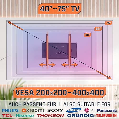 RICOO R23-S TV Wandhalterung Schwenkbar für 40-75 Zoll Fernseher Halterung Neigbar Schwenkarm Fernsehhalterung für Wand Flach Smart OLED Curved Wand-Halter Fernseh-Arm bis 95-Kg & VESA 400 x 400 – Bild 5