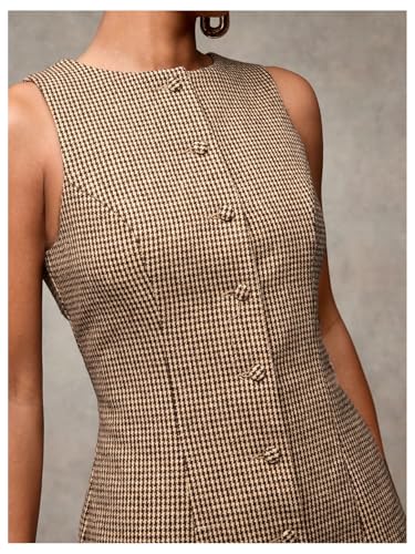 SOLY HUX Women's Plaid Button Down Dress Crew Neck Sleeveless Tie Back Work Office Mini Dresses3