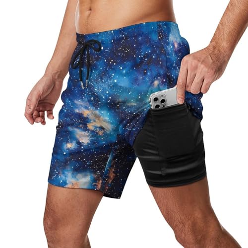 Spaces Universes Galaxy Stars Beach Shorts for Men Swim Trunks Quick Dry Swim Shorts with Compression Liner Pocket2