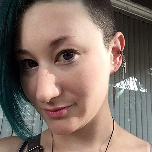 Damleng Lightweight Unique Black Punk Long Tassel Chain Ear Cuff Earrings 316L Stainless Steel Vintage Barrel Nails Crawler Climer Dangle Drop Earrings For Men Women Unisex (Black) #TOP6