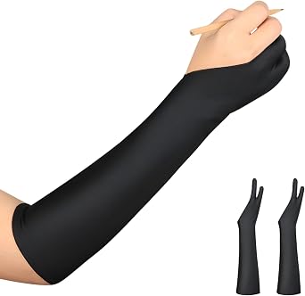 AGLOO Extra-Long Drawing Glove | Anti-Smudge Artist Glove for Paper Sketching & Digital Drawing | Fit for Right & Left Hand, Two-Finger Design, Black Set of 2