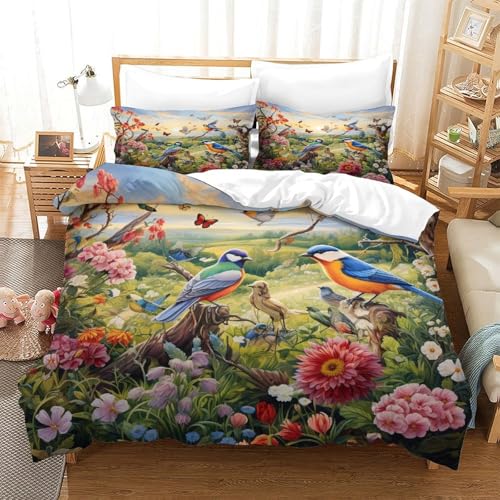 Housse de couette 135x200 microfibre résistante lit single oiseaux