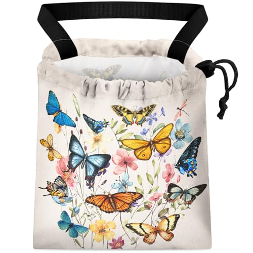 Image of Car Trash Bag Hanging Back of Seat Waterproof Small Cute Printed One-Handed Strap Drawstring Garbage Bags for Car-Butterfly Wildflower