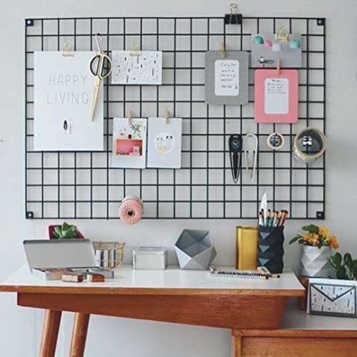 Image of Steel Photo Collage Grid Frame, Basket & Tray| Photo frame grid DIY Mesh Wire Frame (Black, WIRE GRID + BASKET + TRAY)