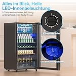 Getränkekühlschrank, 85L Kühlschrank klein mit blaue LED Beleuchtung, Bierkühlschrank mit Vollglas-Designtür, mit 4 Ablagen & Flaschenhalterung für Soda/Bier/Wine [Energieklasse E] – Bild 4