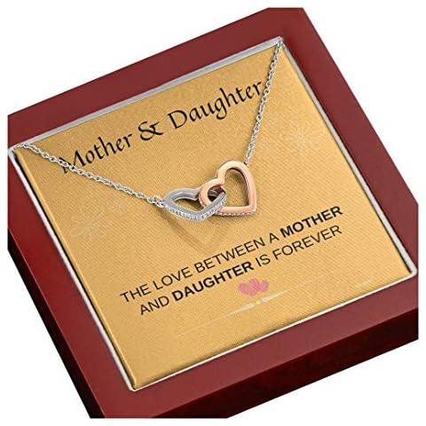 KINDPAW Mother Daughter Necklace - Interlocking Hearts, Mother’s Day Jewelry Birthday Gift (Mahogany Style Luxury Box) Cover