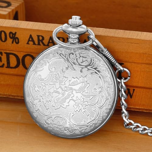 Hollowed Out Quartz Pocket Watch for Men, Arabic Numerals White Dial, Stainless Steel Pocket Watch with Chain, Stylish Gift for Graduation, Birthday, Father’s Day