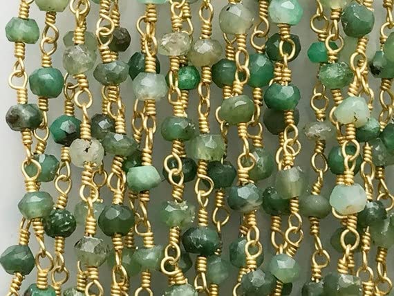 Chrysoprase perles rondelles facettées, chaîne rosaire argent 925 pour création bijoux DIY