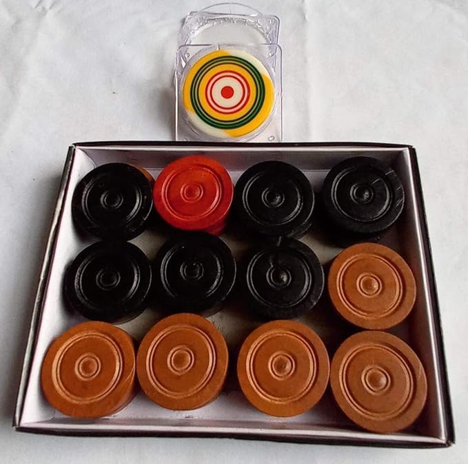 Carrom Board - Monedas de madera de 24 monedas, 1 golpeador utilizado en el torneo internacional Carrom 100% original