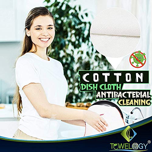 Towelogy® Pack Of 3 White Cotton Dish Cloths Extra Large HEAVY DUTY Biodegradable Commercial Grade Dishcloths Kitchen Cleaning Tea Towels Washcloths 38x45cm (White/Red Coded, Pack Of 3) - Cosy Home Interiors Towelogy® Pack Of 3 White Cotton Dish Cloths Extra Large HEAVY DUTY Biodegradable Commercial Grade Dishcloths Kitchen Cleaning Tea Towels Washcloths 38x45cm (White/Red Coded, Pack Of 3) - Image 3