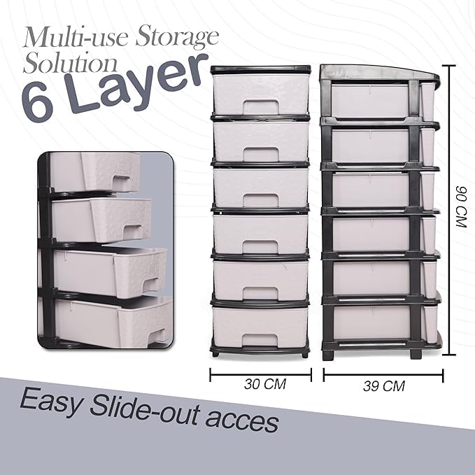 Image of KITCHIVO Plastic Modular Drawer Storage Chest Of Drawers Organizer Storage Box, Large Stomo Racks For Multipurpose Anti-slip Shoes Organizers (Grey, 6 Layer)