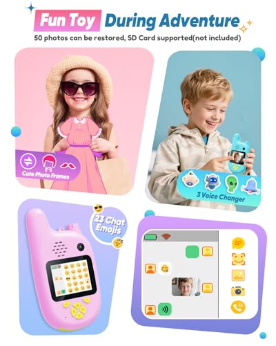 2 Pack Kids Video Walkie Talkies, Dual Camera & Voice Changer, Toys Gifts for Boys Girls 4 5 6 7 8 Birthday Christmas, Rechargeable Long Range Adventure Game Camping Outdoor Indoor — view 5