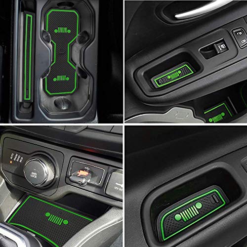 TOPPOWER para el 2018 2019 Renegade Custom Fit Cup Door Console Liner Accesorios Puerta del automóvil Ranura Antideslizante Antipolvo Antipolvo Almohadilla Interior (Paquete de 16) (Verde)