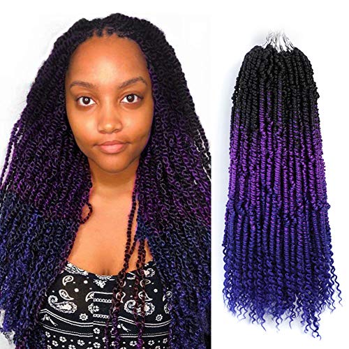 6 Packs Bomb Twist Crochet Braiding Hair 14 Inch Crochet Braids Pre-looped Crochet Hair Kinky Curly Synthetic Braiding Hair Extensions(1B/Purple/Blue)