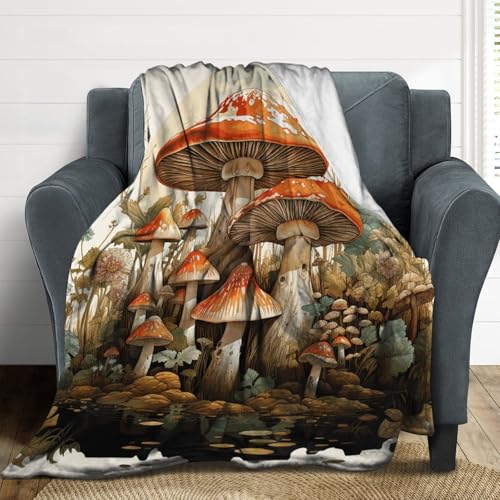 Couverture flanelle douce extra large avec imprimé champignon géant